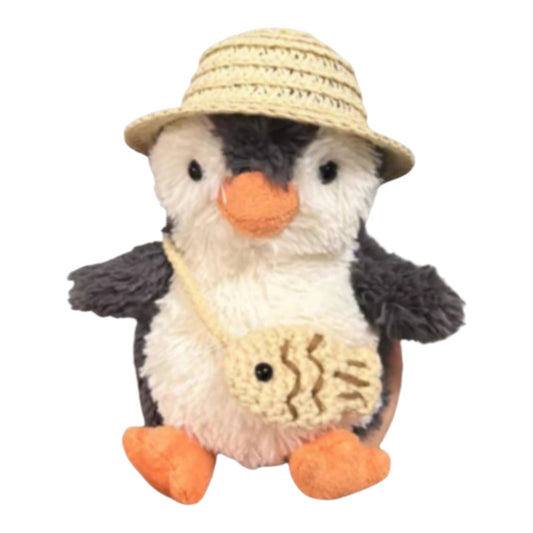 Jellycat Peanut Penguin Bag Charm Straw Hat w/ Bag (2 Options) - Plushion