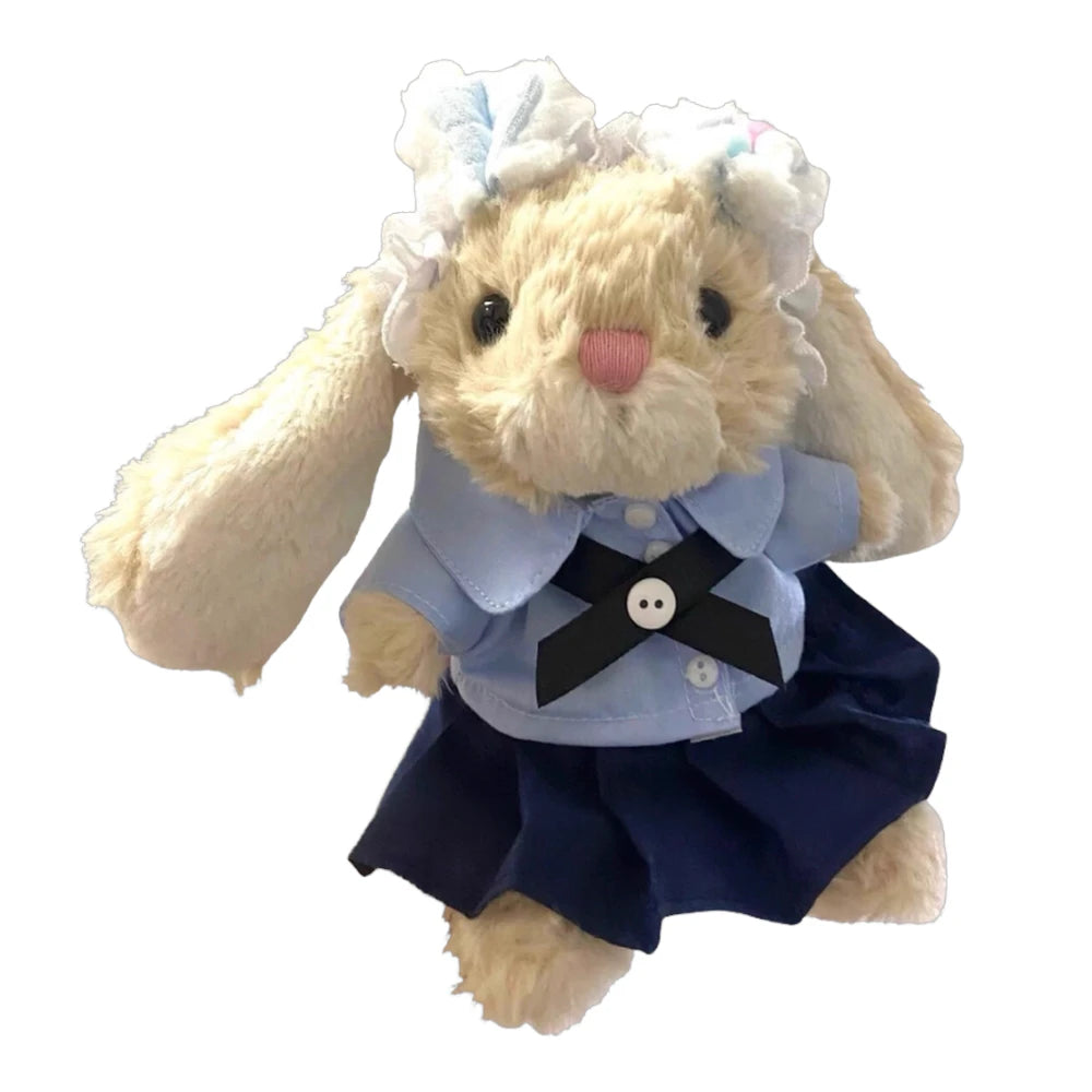 Jellycat Yummy Bunny plush wearing a college-themed outfit and a matching hairband.