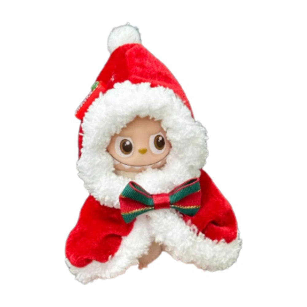 Labubu 4.0 figure wearing a complete Christmas Redcape outfit, featuring a rich, dramatic red cape for a festive holiday appearance.