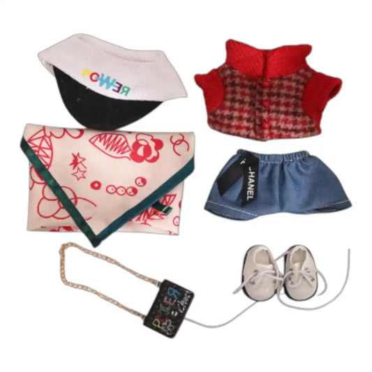 Labubu GD Style Headscarf w/ Red Knitwear Outfit (Full Set 6 Items) - Plushion