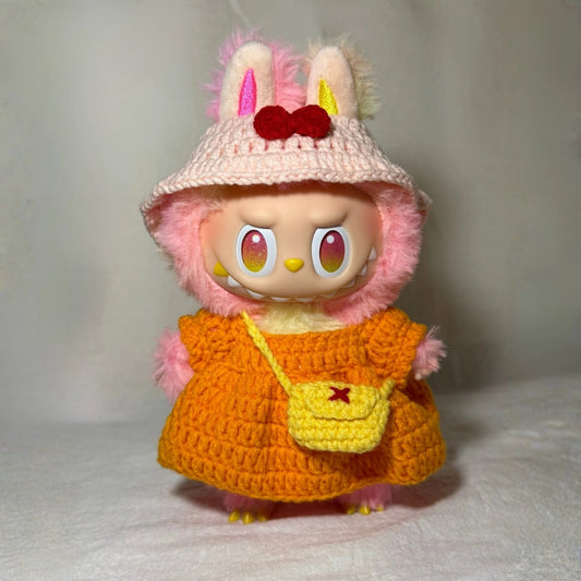 Orange Crochet Dress Outfit for Labubu 1.0/3.0