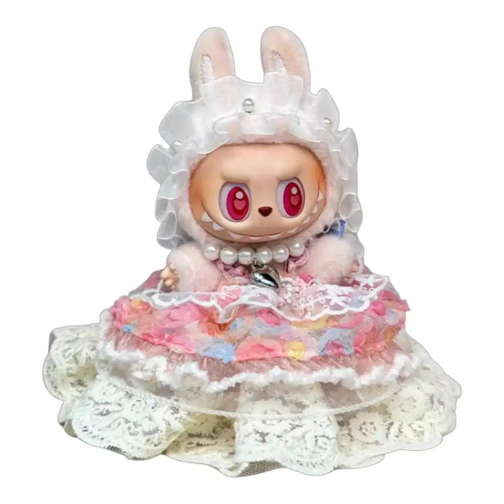 Labubu Wedding Dress w/ Lace Skirt & Headdress Outfit (Full Set 4 Items) - Plushion