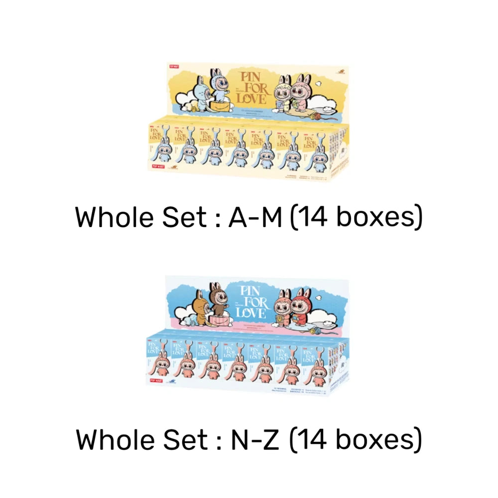 Authentic POP MART Labubu 4.0 Pin for Love full set (A-Z), showing 28 unopened blind boxes.