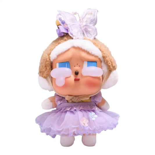 Crybaby figure wearing the Purple Dress and Butterfly Headwear Outfit, featuring a purple dress and a delicate butterfly head accessory.
