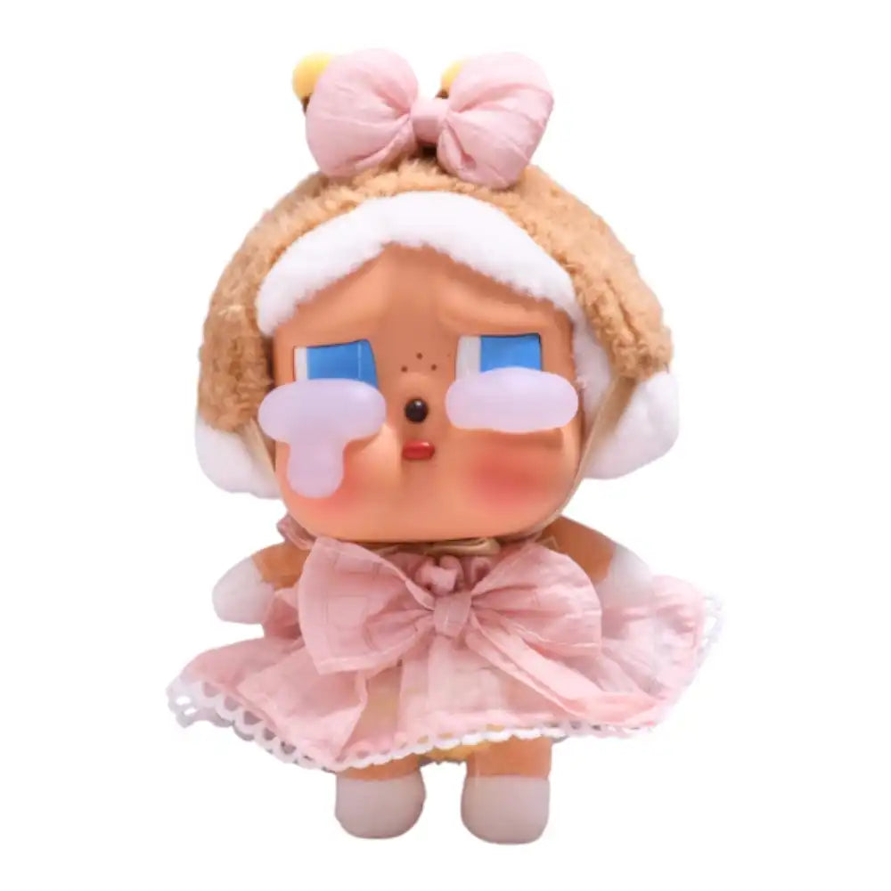 Crybaby figure wearing a complete Pink Suspender Skirt Outfit, featuring a pink skirt with attached suspenders.