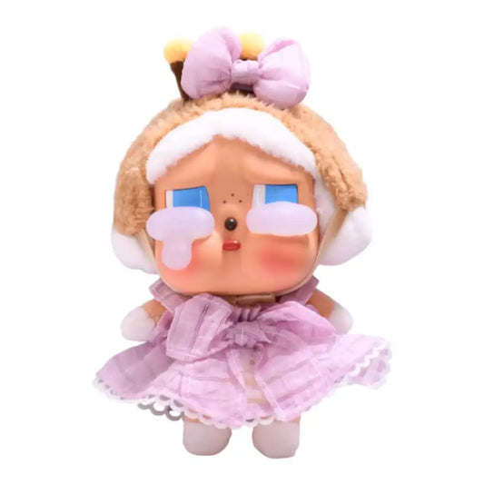 Crybaby figure wearing a complete Purple Suspender Skirt Outfit, featuring a deep purple skirt with attached suspenders.