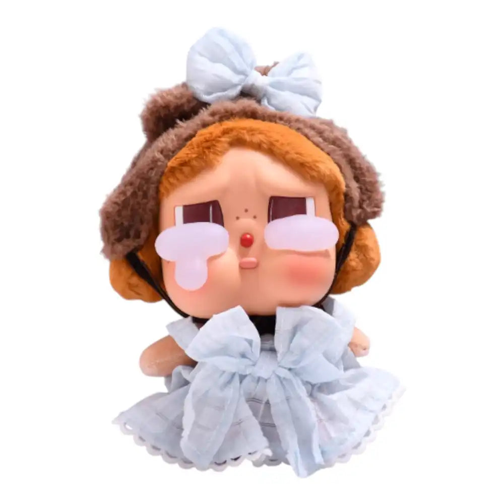 Crybaby figure wearing a complete Baby Blue Suspender Skirt Outfit, featuring a light blue skirt with attached suspenders.