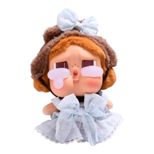 Crybaby figure wearing a complete Baby Blue Suspender Skirt Outfit, featuring a light blue skirt with attached suspenders.