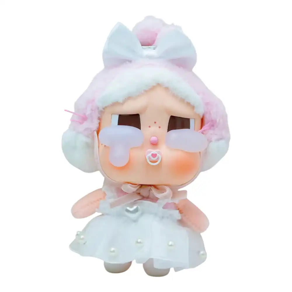 Crybaby figure wearing a complete Pearl White Dress Outfit, featuring a sophisticated, elegant white dress.