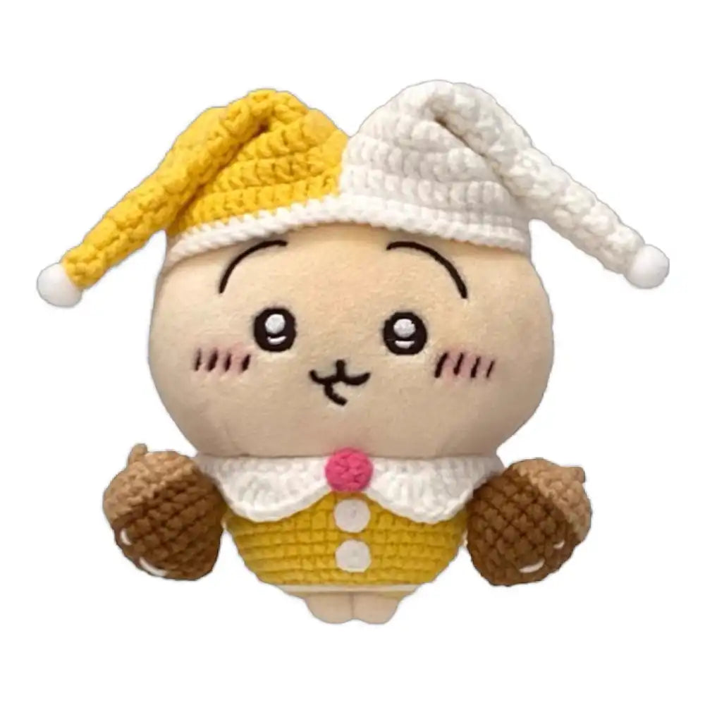 Chiikawa 10cm plush toy wearing a colorful circus-themed outfit, including a small top hat and a patterned jacket.