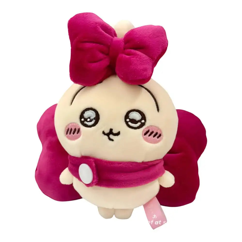Usagi 10cm plush toy wearing an outfit featuring a large, prominent red bow.