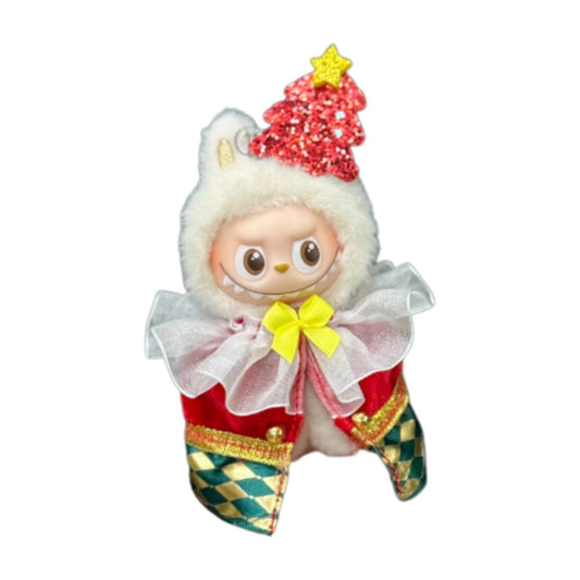 Labubu 4.0 figure wearing a complete Christmas Clown themed outfit, featuring colorful, festive holiday elements.