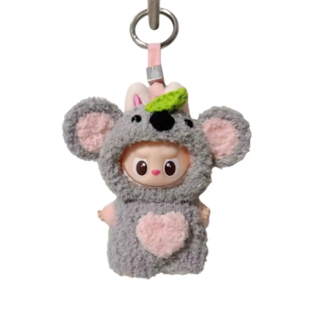 Labubu 4.0 figure wearing a complete Koala-themed outfit, featuring gray fur and large, fuzzy ears.