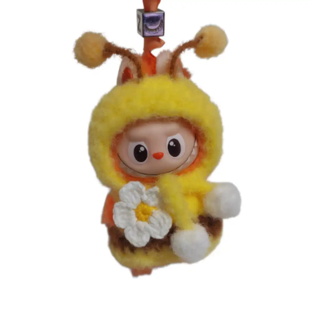 Labubu 4.0 figure wearing a complete Bee-themed outfit, featuring black and yellow stripes, small wings, and antennae.