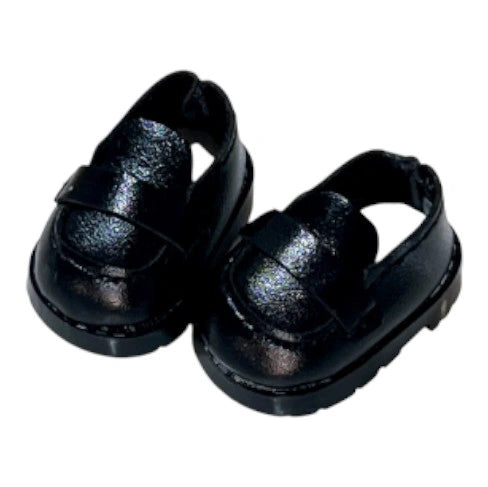 Miniature handmade leather shoes for Labubu, featuring flat-toe designs and lace-up boot styles in black, white, and brown.