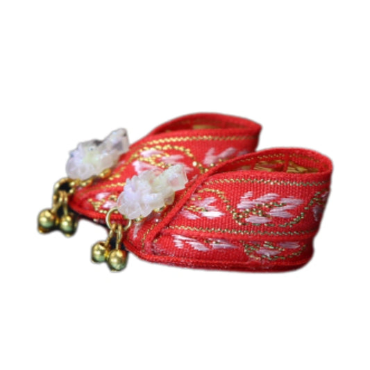 A diverse collection of 30 miniature Traditional Chinese style shoes for Labubu, showcasing various patterns, colors, and designs.