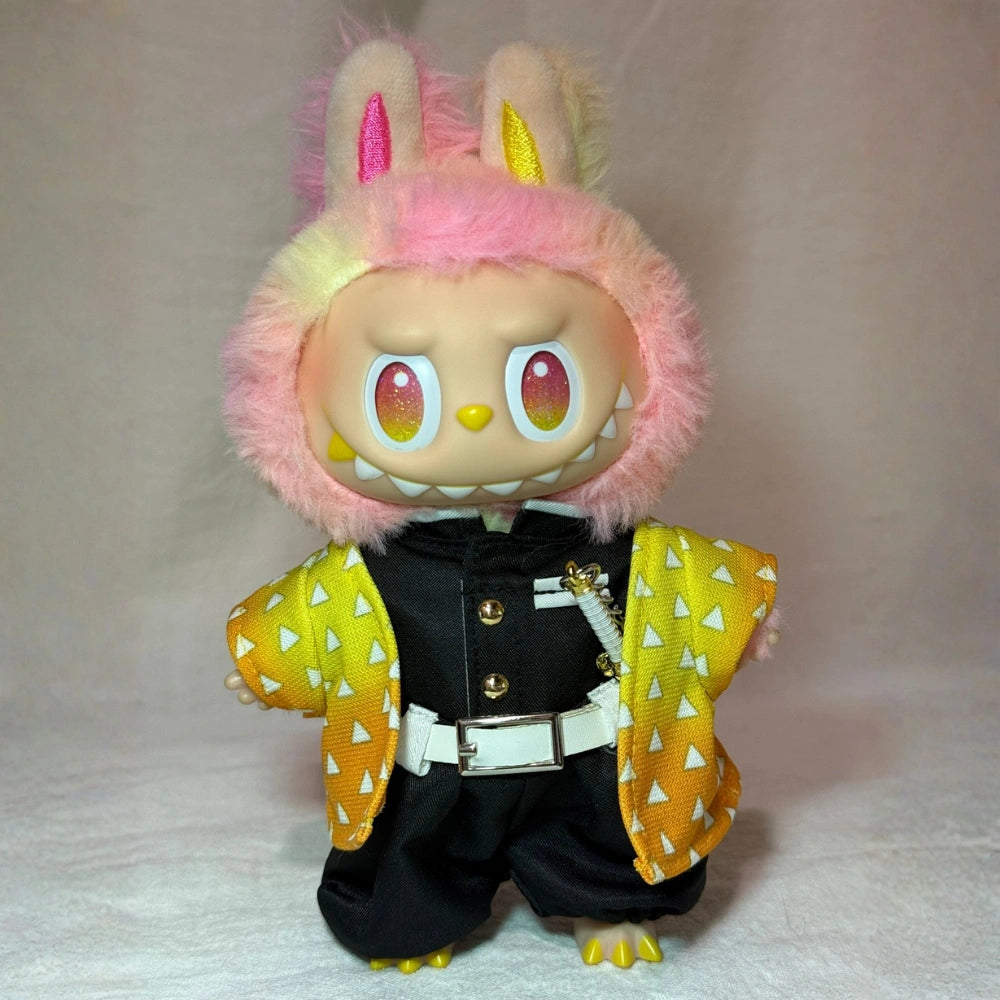 Demon Slayer Zenitsu Style Outfit for Labubu 1.0/3.0 (Full Set 5 Items)