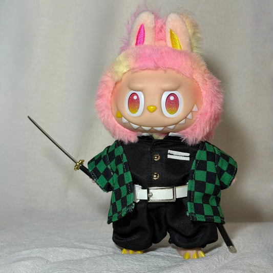 Demon Slayer Tanjirou Style Outfit for Labubu 1.0/3.0 (Full Set 5 Items)
