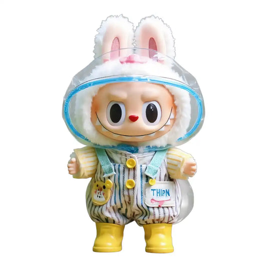 Labubu plush toy wearing a complete Sunny Doll Style Outfit, inspired by traditional Japanese "teru teru bozu" dolls.