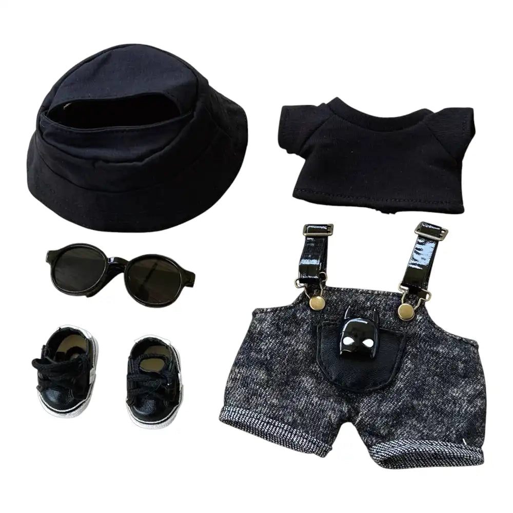 Labubu Black Denim Overalls Outfit (Full Set 5 Items)