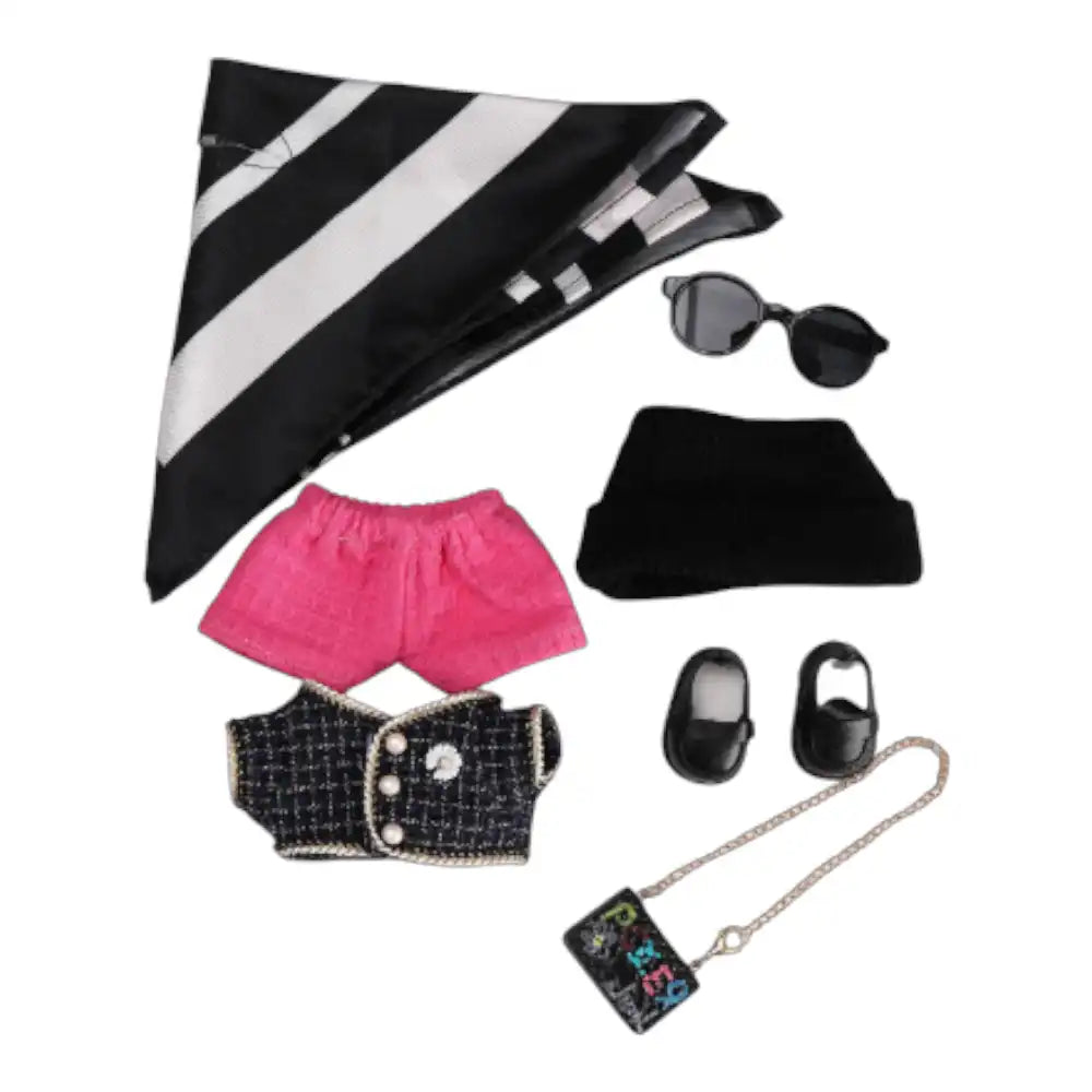 Labubu GD Style Headscarf w/ Beanie & Black Jacket Outfit (Full Set 7 Items)