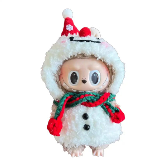 Labubu plush toy wearing a complete snowman-themed Outfit, designed to capture the cheerful spirit of Christmas with classic details.