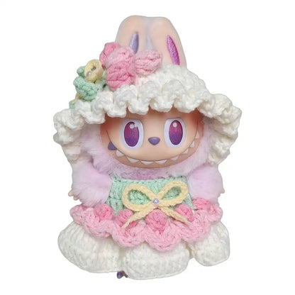 Labubu plush toy wearing a complete princess dress outfit, designed with a beautiful tulip-inspired aesthetic for a graceful look.