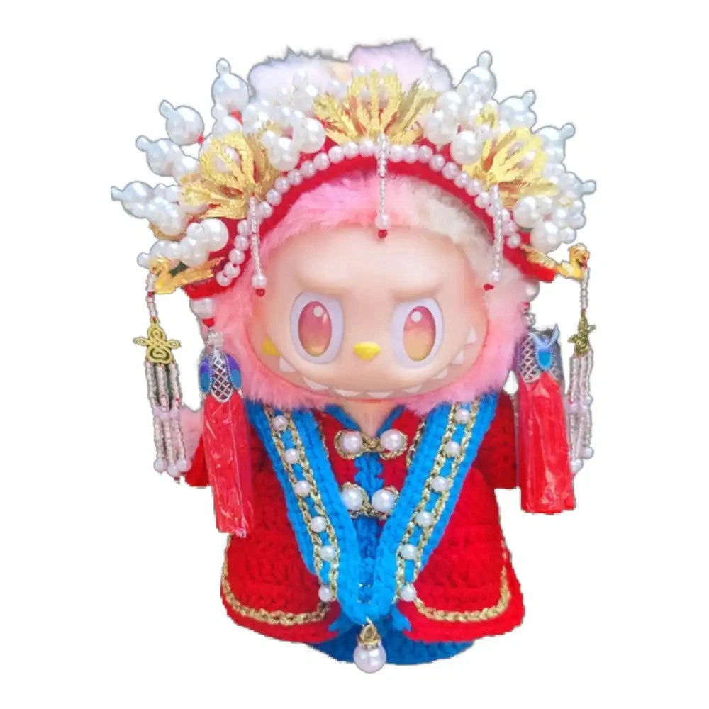 Labubu plush toy wearing a complete outfit featuring a distinctive chaplet (headpiece) and elegant official robes, for an air of authority and grace.