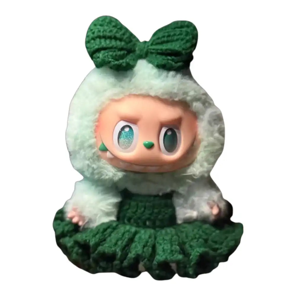Labubu plush toy wearing a complete dress outfit, inspired by the classic tale of The Wizard of Oz, for a full and enchanting look.