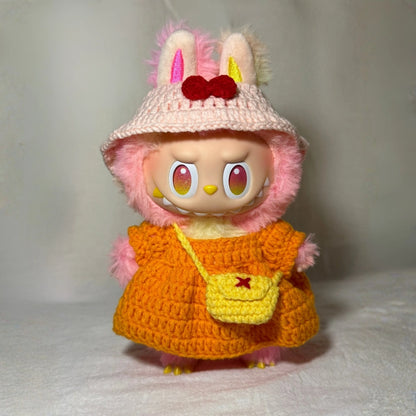 Orange Crochet Dress Outfit for Labubu 1.0/3.0