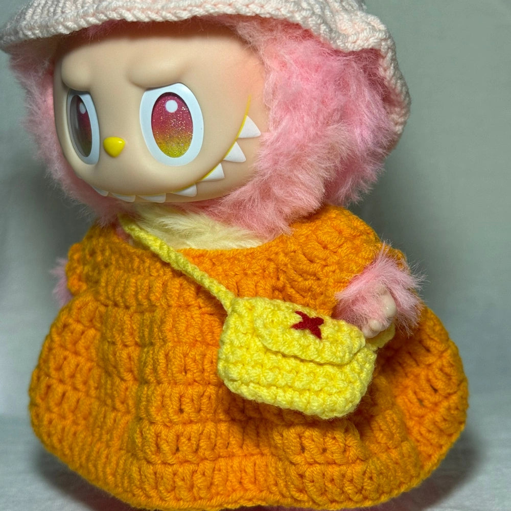 Orange Crochet Dress Outfit for Labubu 1.0/3.0