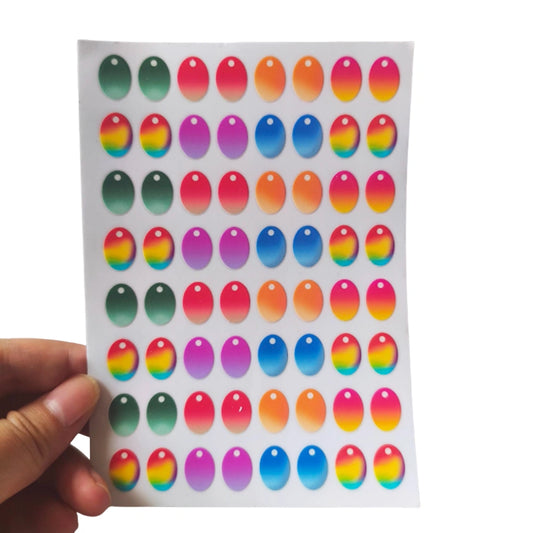 A display of 4 sheets of Labubu eye stickers, each sheet containing 7 different eye styles for customization.