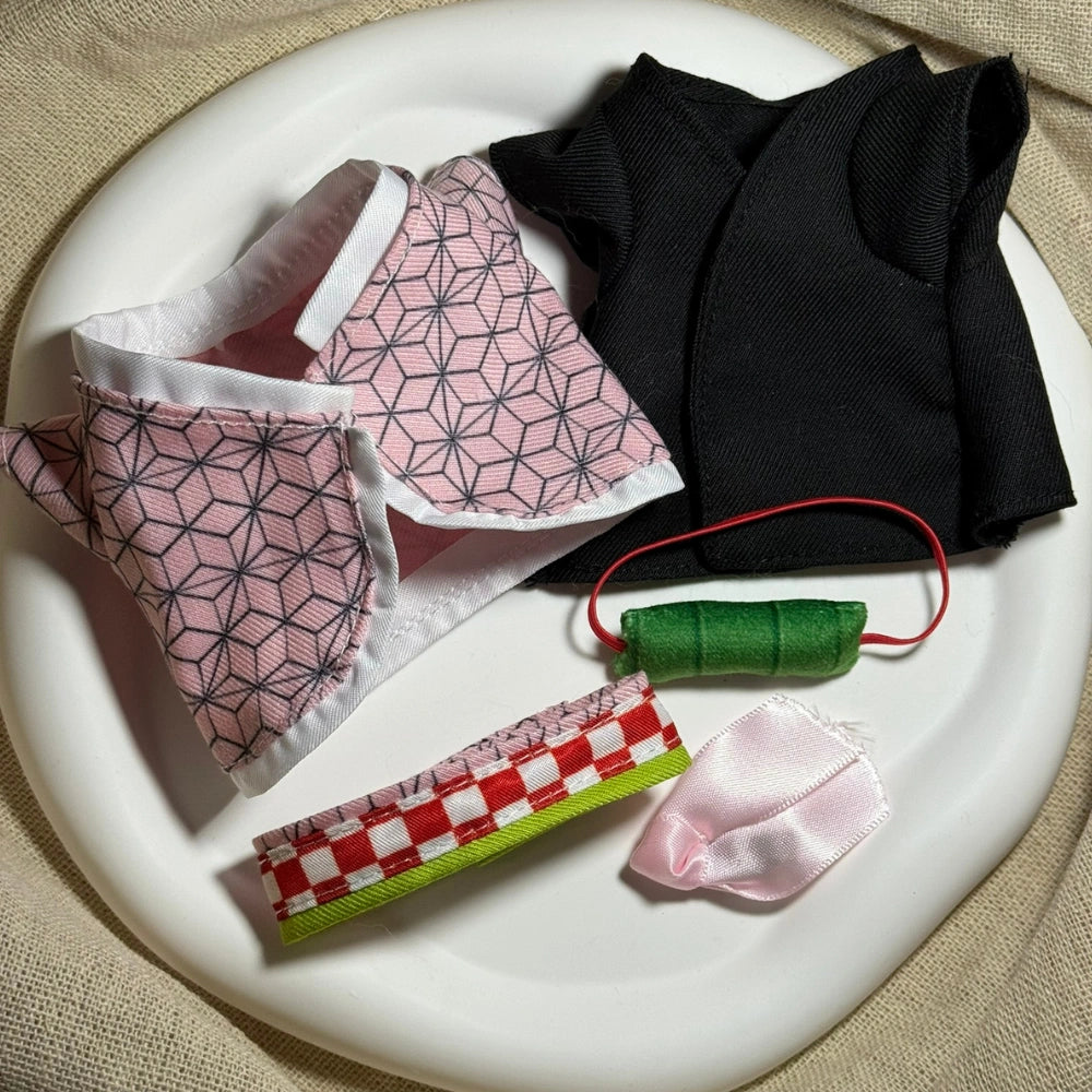 Demon Slayer Nezuko Style Outfit for Labubu 1.0/3.0 (Full Set 5 Items)